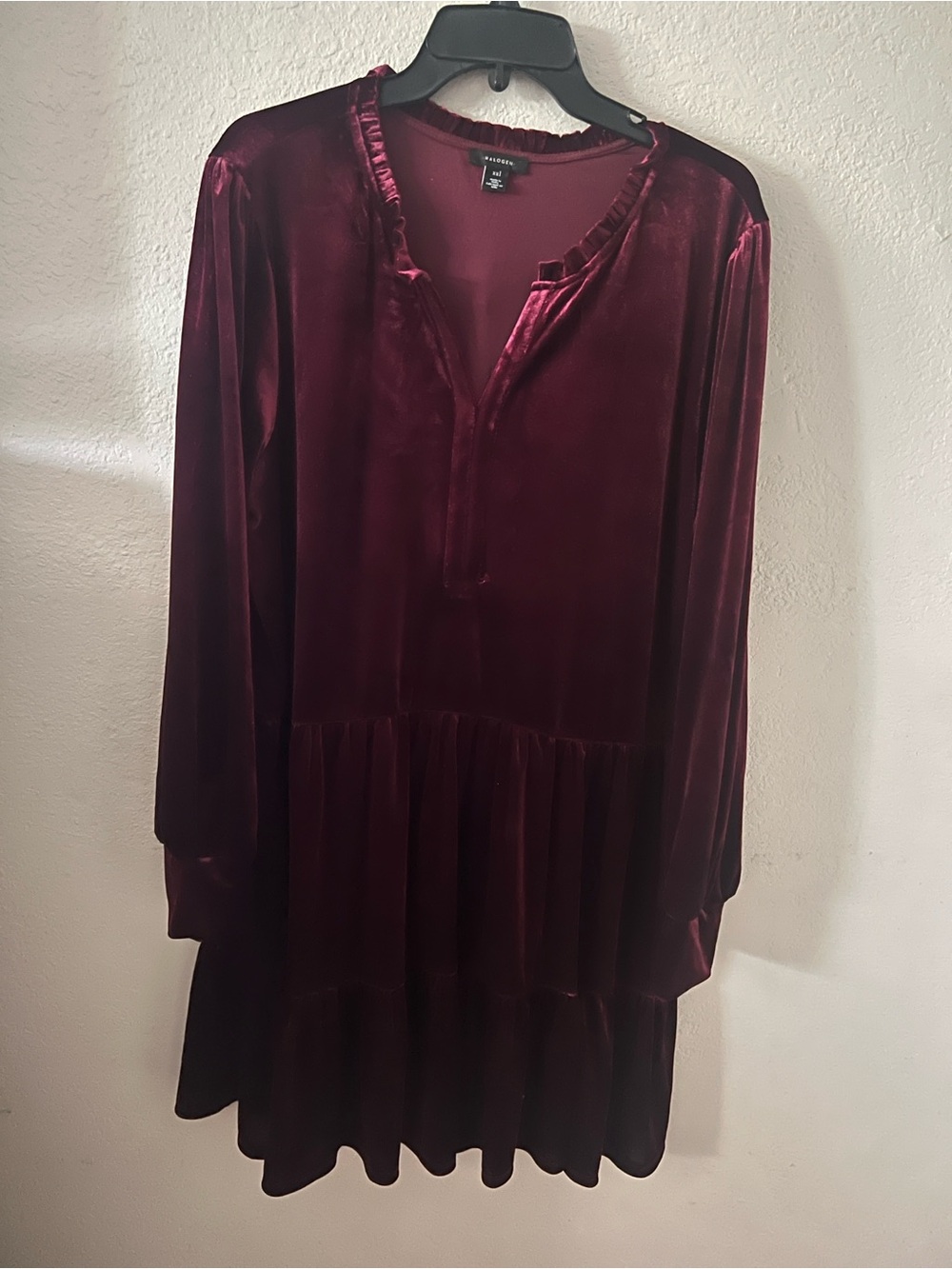 Halogen Velvet Tiered Tunic Dress - Burgundy